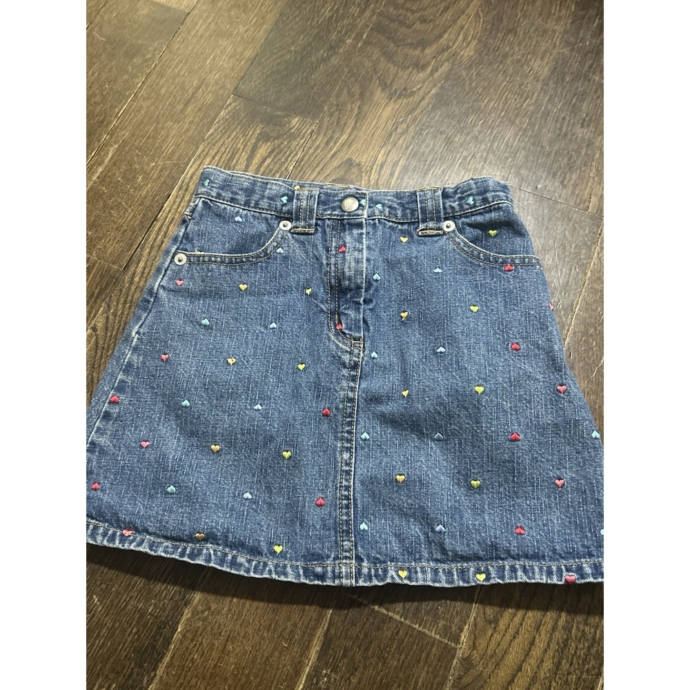 Gymboree Sugar and Spice Heart Denim Jean‎ Skirt Size 5 Embroidered